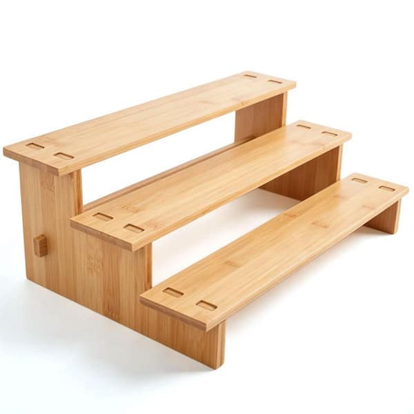 3-Tier Bamboo Spice Rack Organizer for Kitchen Cabinet and Pantry, Space-Saving Tiered Storage Design