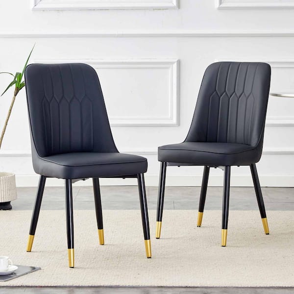 Polibi Modern Black PU Leather Seat Dining Chairs Set of 2 for Kitchen, Living, Dining Room