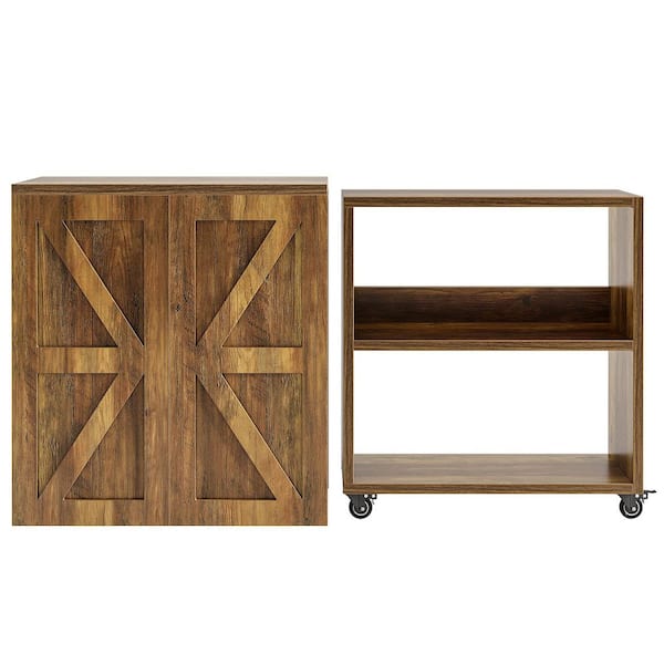 TRIBESIGNS WAY TO ORIGIN Rustic Brown 23.6 in. Rectangle Wood End Table with Lockable Casters, Storage, 3-Tier Extendable Side Table Living Room