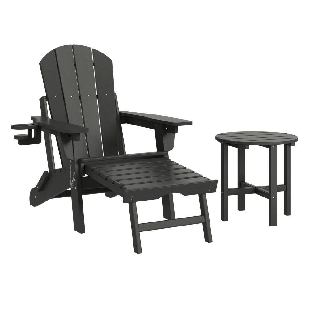 Laguna Outdoor Weather Resistant Folding Adjustable Adirondack Chair w/ Pull Out Ottoman & Round Side Table, Gray price history on PriceWatchPro