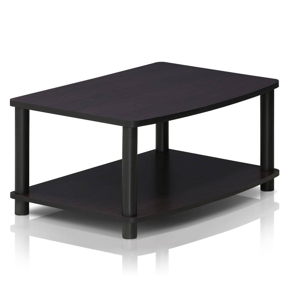 Dark Walnut 2-Tier Rectangular TV Stand with PVC Poles