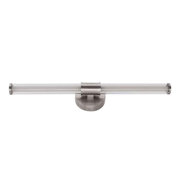 CRAFTMADE Contrast 24 in. 1-Light Brushed Polished Nickel Finish Dimmable LED Vanity Light with Clear Outer, Frosted Inner Glass