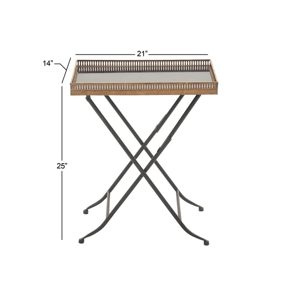 Elegant Gold Metal and Stone Rectangular Accent Table