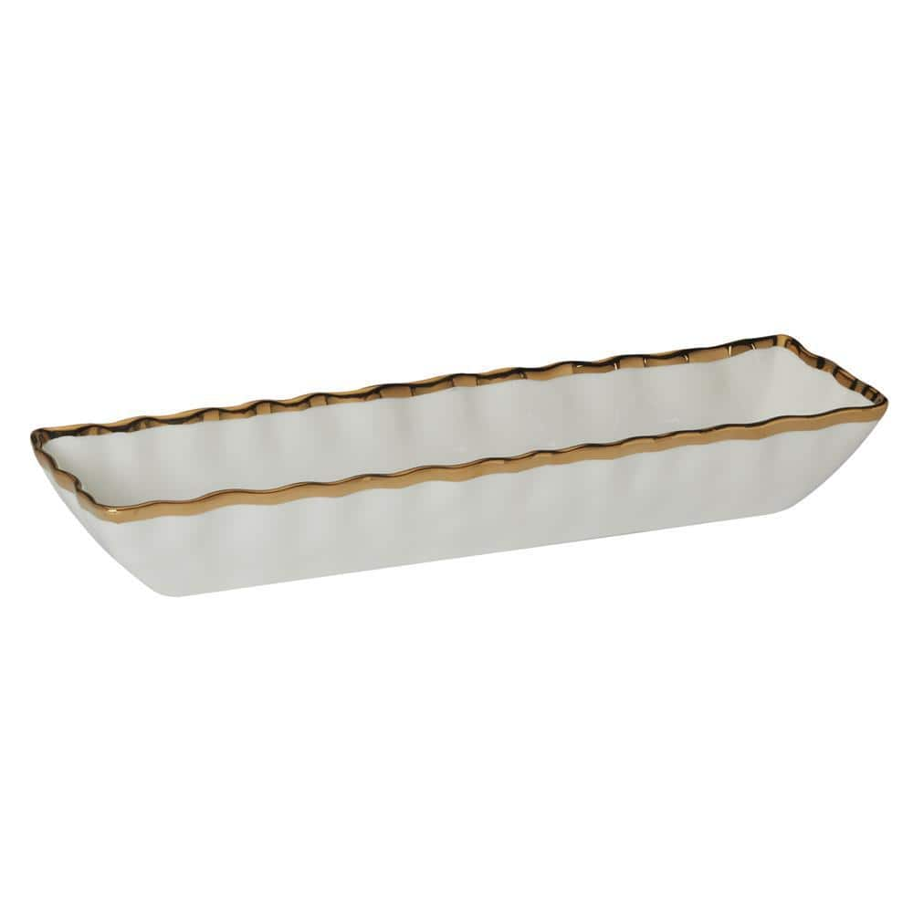 UPC 730384204946 product image for 13 in. W x 3.5 in. H x 2.25 in. D White Porcelain Regency Gold Serving Tray | upcitemdb.com