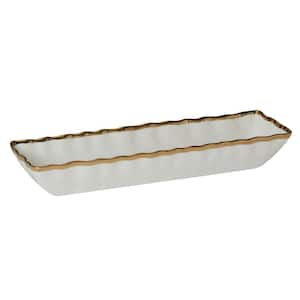 13 in. W x 3.5 in. H x 2.25 in. D White Porcelain Regency Gold Serving Tray