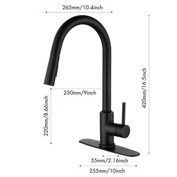 Lukvuzo Single Handle High Arc Stainless Steel Pull Down Sprayer Kitchen Faucet in Matte Black