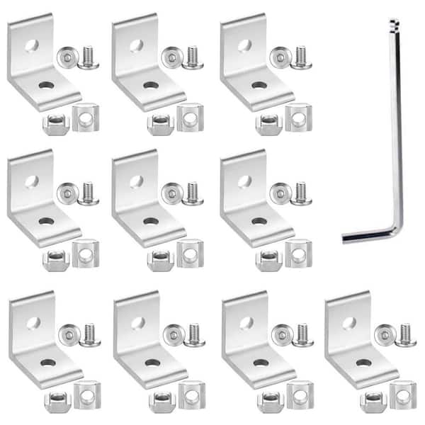 10Sets 2020 Corner Bracket Connectors for Aluminum Extrusion Profile 6mm Slot Industrial Projects Silver
