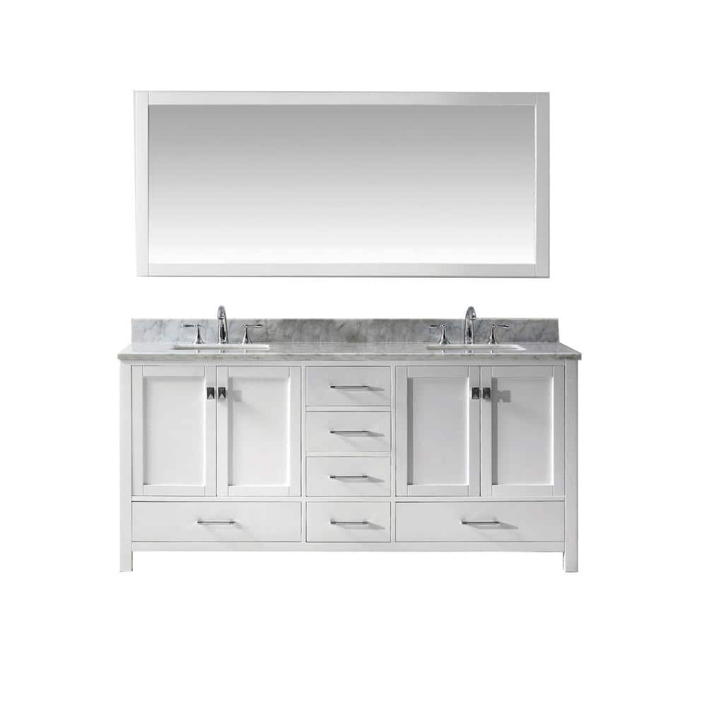 Virtu Usa Caroline Avenue 72 In W Bath Vanity In White With Marble Vanity Top In White With Square Basin And Mirror Gd 50072 Wmsq Wh The Home Depot