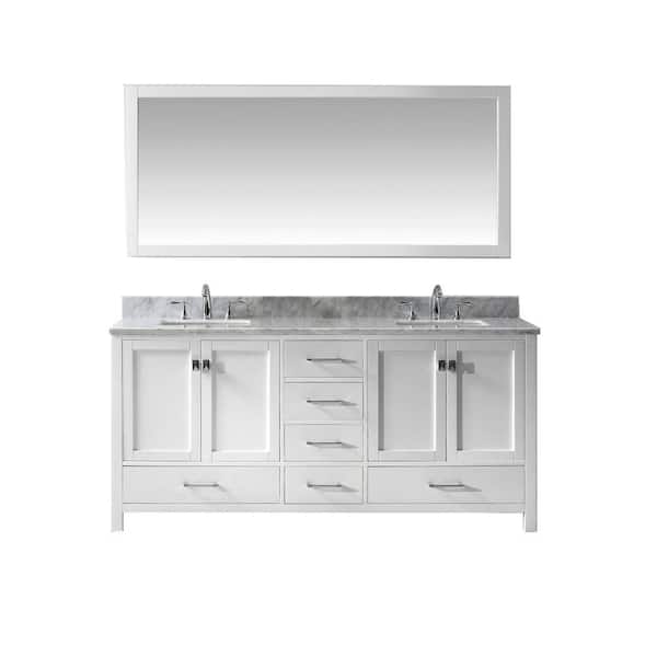 Virtu USA Caroline Avenue 72 in. W Bath Vanity in White with Marble Vanity Top in White with Square Basin and Mirror