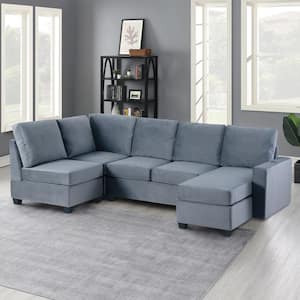 138 in. W Square Arm Free Combination Soft Velvet Modern L Shape Sectional Sofa in Gray with USB Charging Ports