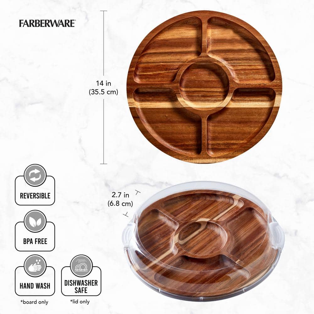 Acacia Round Lazy Susan with Clear Locking Lid and Compartments