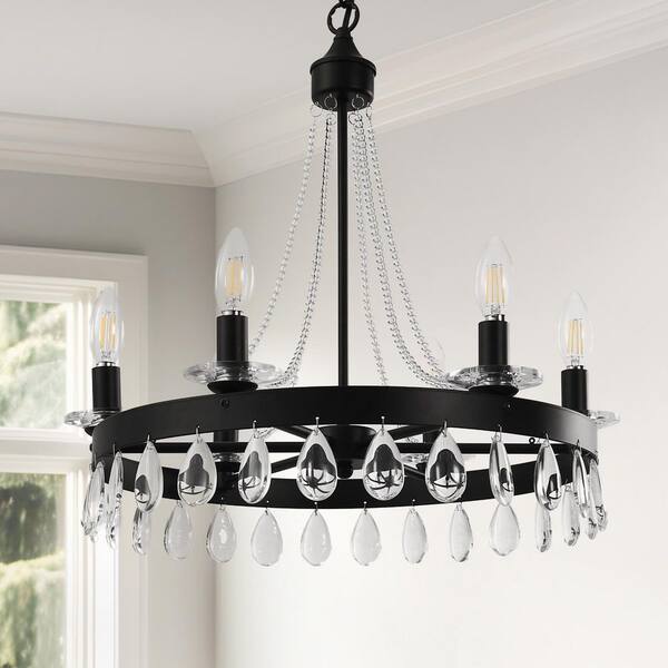 Emeritpro 6-Light Moderen Matte Black Wagon Wheel Chandelier