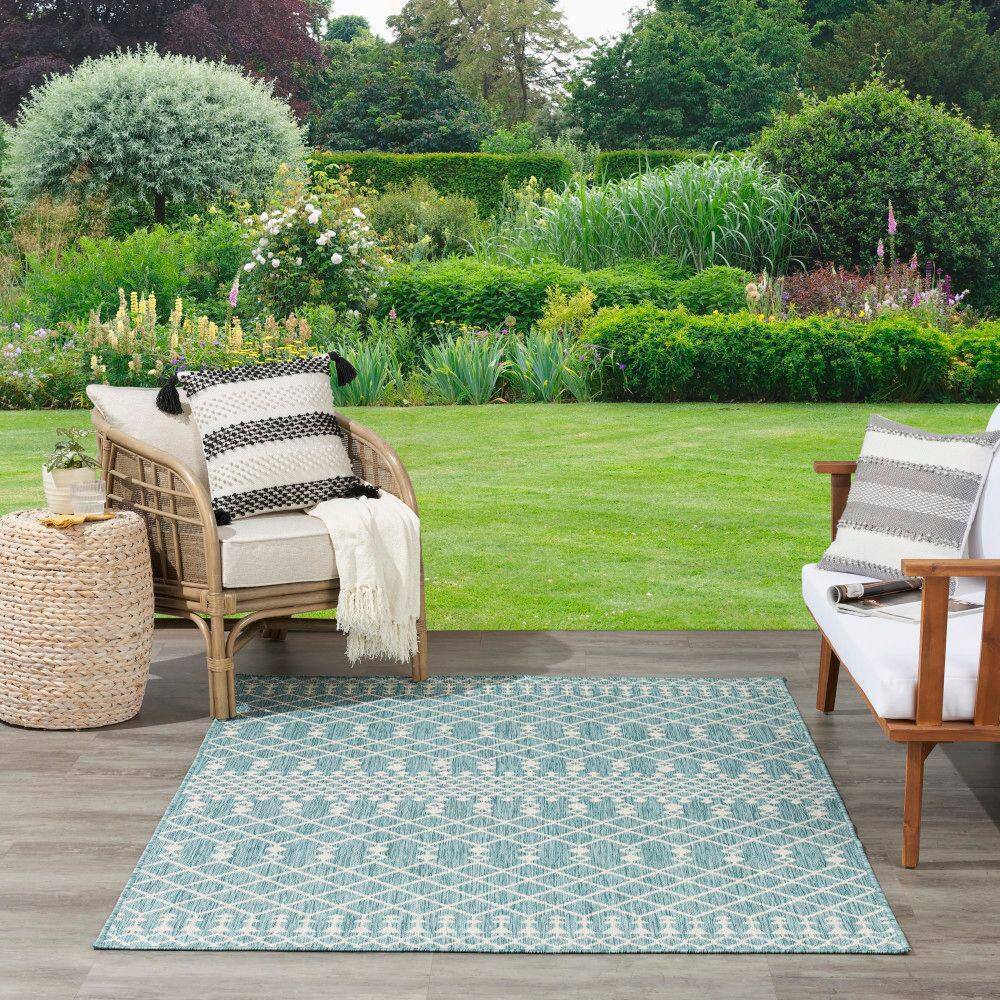 Aqua Moroccan Trellis Flatweave Synthetic 5' x 7' Area Rug