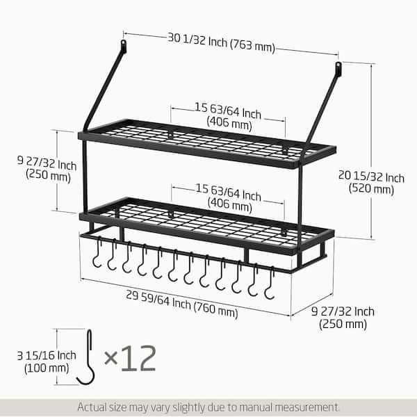 KES Matte Black 34-Inch Hanging Pot Rack For Kitchen | KUR221S85-BK - KES
