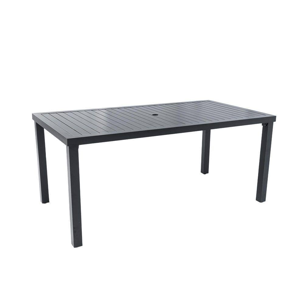 Modern 35.5 in. x 67 in. Rectangular Outdoor Patio Dining Table with Umbrella Hole