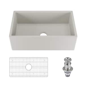 Grit Yellow 30 in. Farmhouse Apron Front Single Bowl Concrete Kitchen Sink with Grid and Strainer