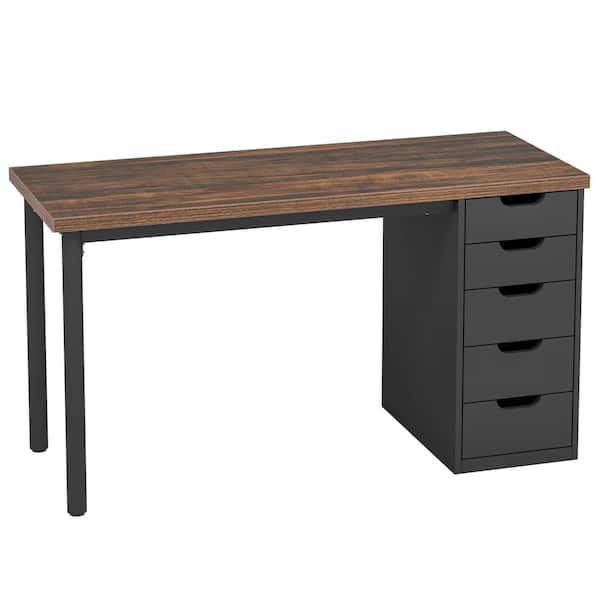 BYBLIGHT Moronia 39.4 in. Black Computer Desk with 5-Drawers, Home Office Desk with Storage(Reversible Drawer Cabinet)
