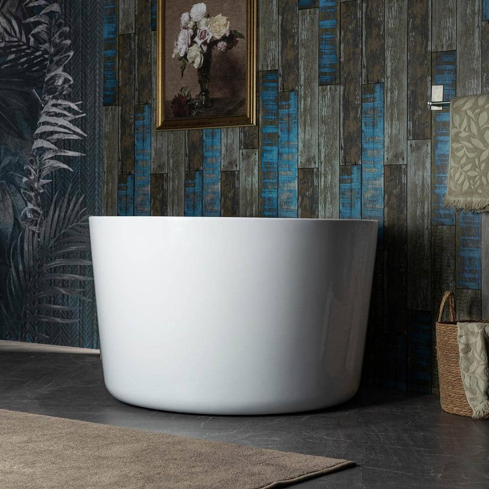 41'' Round White Acrylic Freestanding Bathtub with Matte Black Drain