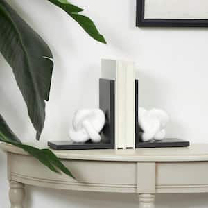 White Wooden Knot Bookends with Black Stands (Set of 2)