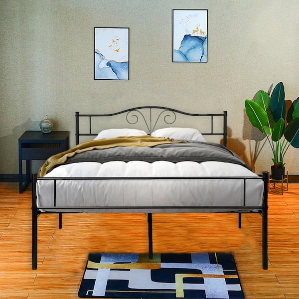 Double Metal Platform Bed Framed Queen, How To Attach A Double Headboard Queen Frame