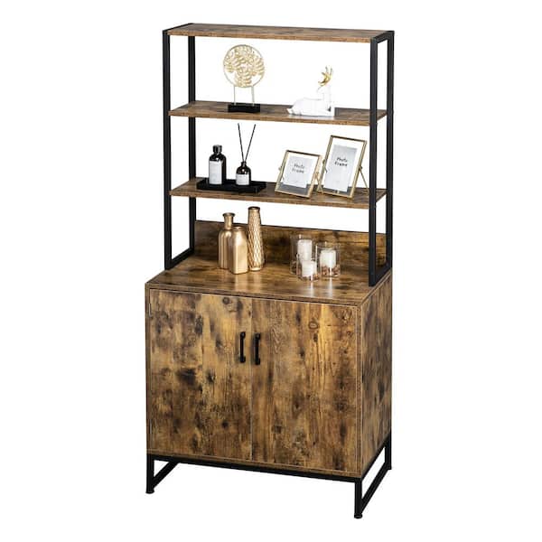 Winado 68.9 in. Tall Brown Wood 3-Shelf Etagere Bookcase with Storage Cabinet, Storage