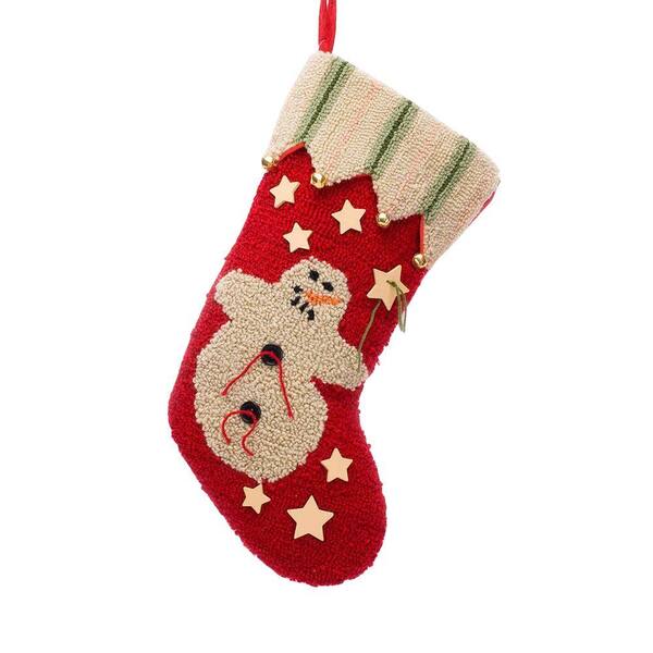 Glitzhome 19 in. Polyester/Acrylic Hooked Christmas Stocking with Snowman