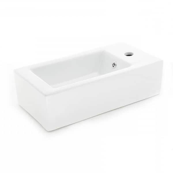 RENOVATORS SUPPLY MANUFACTURING Caske 19-3/4 in. Wall Mounted Bathroom Sink in White with Overflow Faucet Hole Right