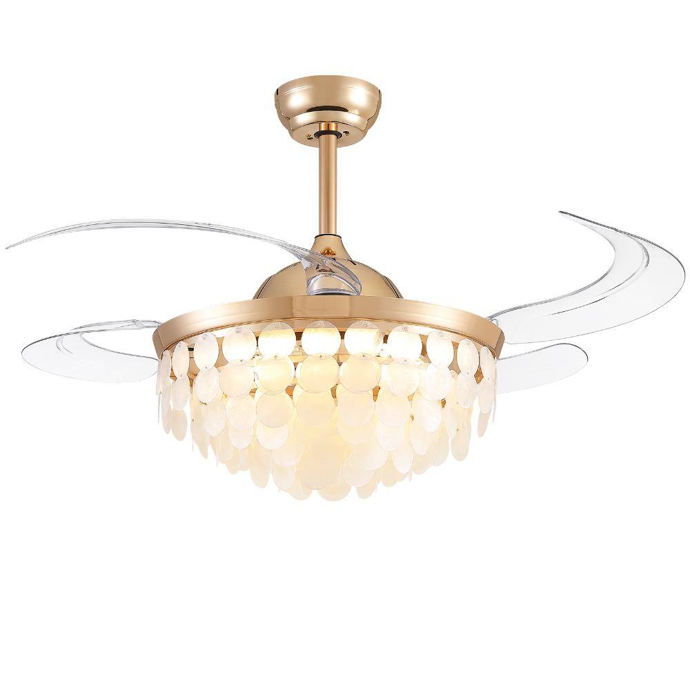 "48"" Indoor Gold Retractable Ceiling Fan with Led Light, Shell Crystal Shade, 6-Speed, Remote & App Control" price history on PriceWatchPro