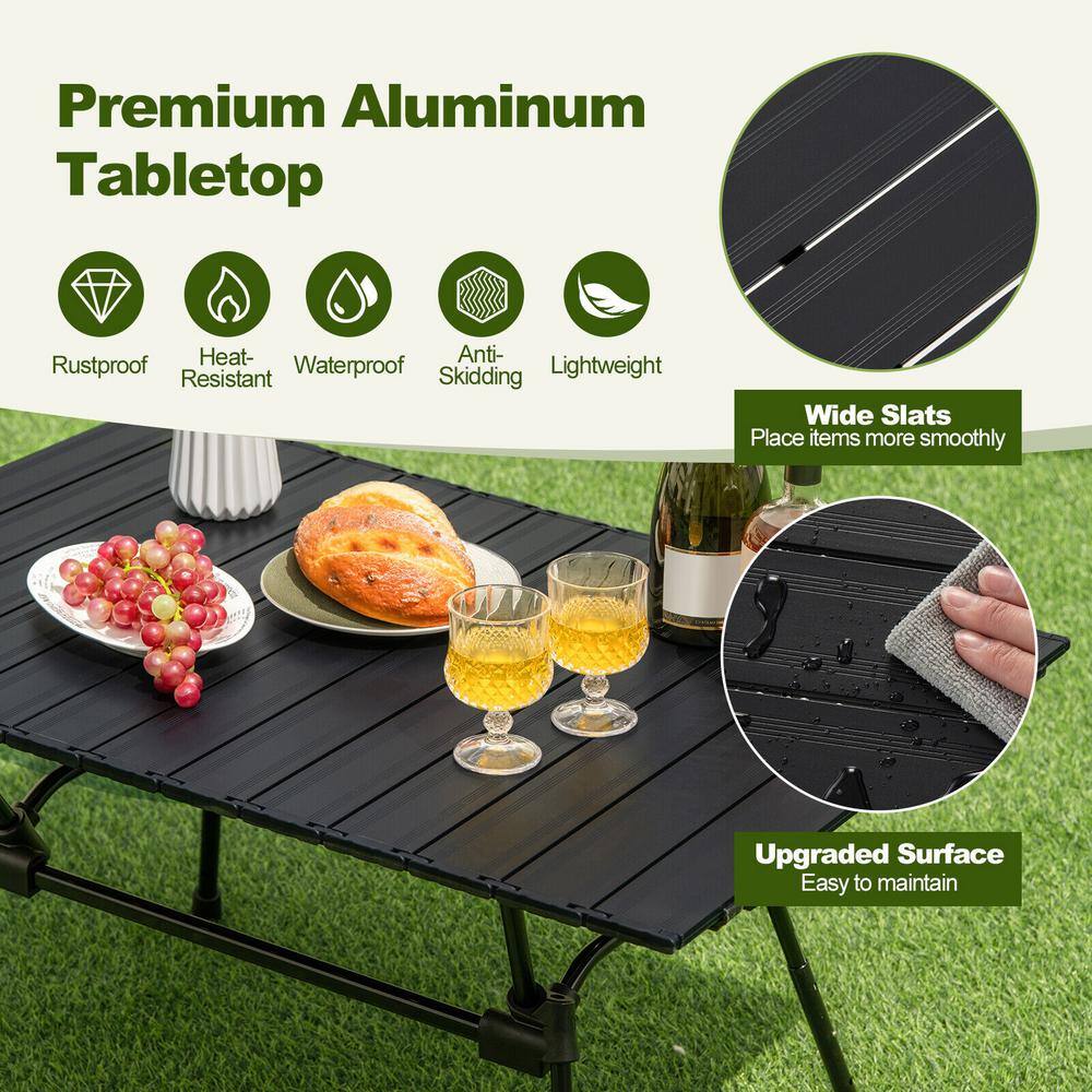 Black Adjustable Aluminum Folding Camping Table with Carrying Bag
