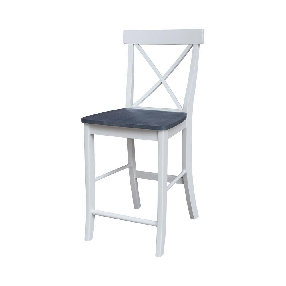 Elegant X-Back Solid Parawood Counter Stool, White and Heather Gray