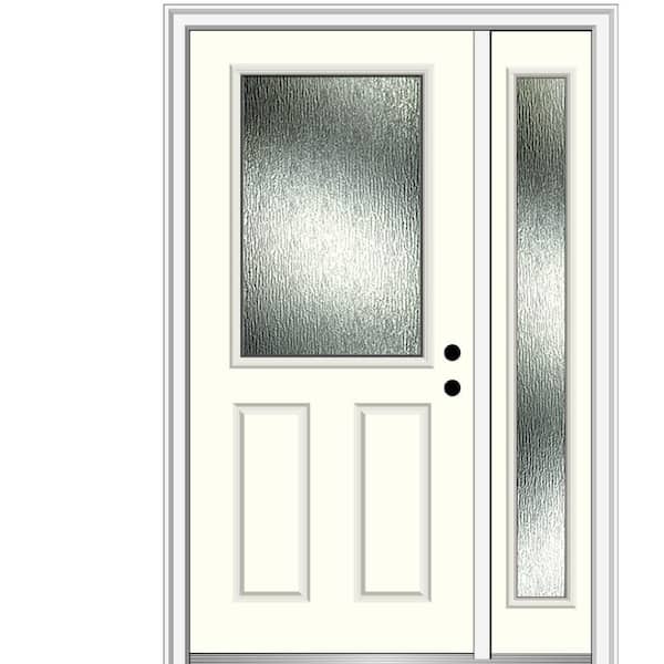 MMI Door 48 in. x 80 in. Left-Hand Inswing Rain Glass Alabaster Fiberglass Prehung Front Door on 6-9/16 in. Frame