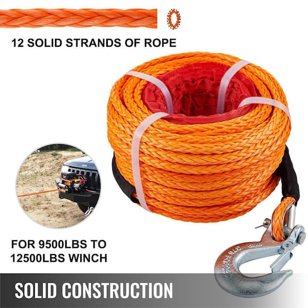 Orange Synthetic Winch Rope 100 ft. x 3/8 in. Winch Line Cable with G7
