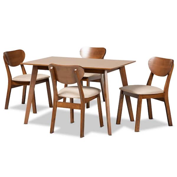 Baxton Studio Damara 5-Piece Sand Walnut Brown Dining Set