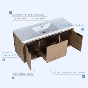 Modern 18.11 in. W x 47.24 in D. x 20.47 in. H Bath Vanity in Imitative Oak with White Resin Top