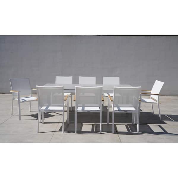 BELLINI HOME AND GARDENS Terraza White 9-Piece Aluminum Outdoor Dining Set with Sling Set in White