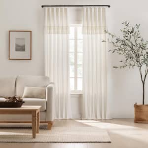 Lucinda Drop Cloth Off White Solid Cotton 50 in. W x 84 in. L Light Filtering Single Ring Top Panel
