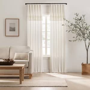 Lucinda Drop Cloth Off White Solid Cotton 50 in. W x 108 in. L Light Filtering Single Ring Top Panel