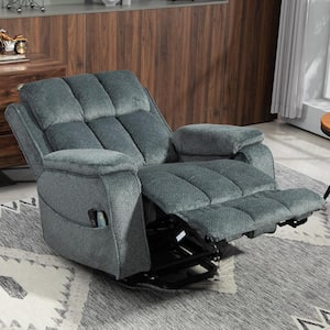 Blue Extended Footrest Comfort Chenille Power Lift Recliner with Pull-Out Storage, Massage and Heating