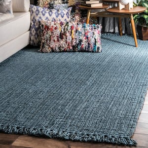 Natura Chunky Loop Jute Blue Doormat 3 ft. x 5 ft. Area Rug