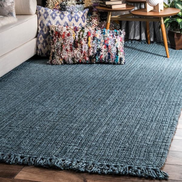 Natura Chunky Loop Jute Blue 9 ft. x 12 ft. Farmhouse Area Rug
