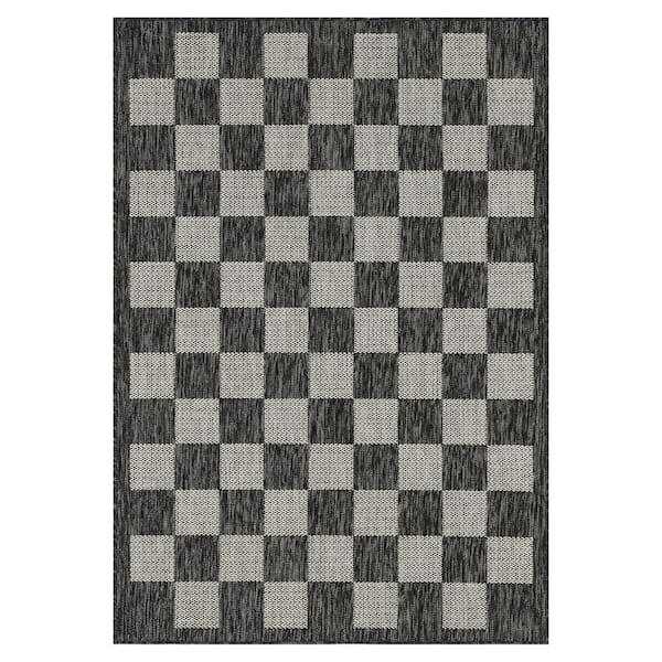 Daisy Black and Ivory 6 ft. x 9 ft. Indoor/Outdoor Area Rug