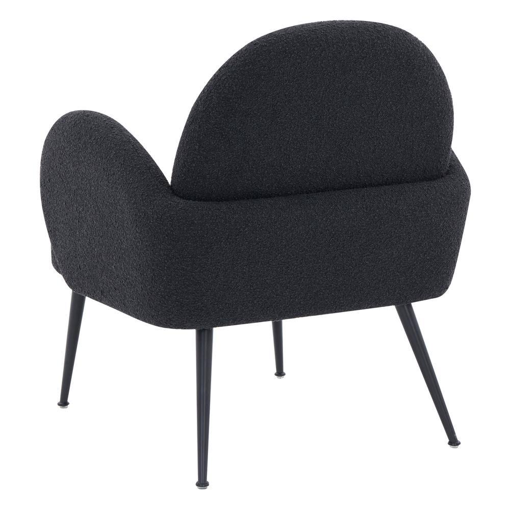 Elegant Black Boucle Wood Accent Chair with Curved Back