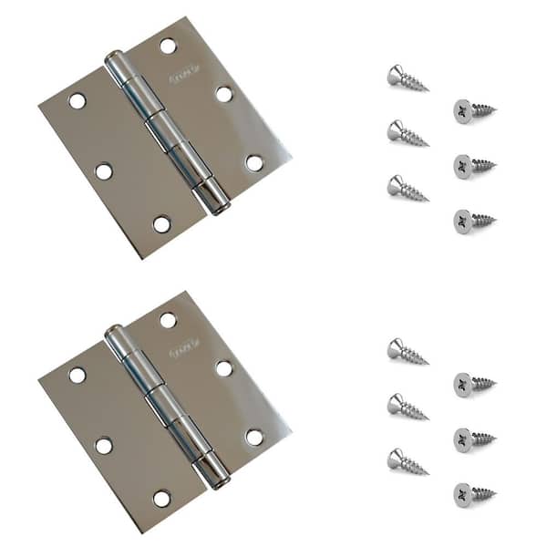 Onward 3-1/2 in. x 3-1/2 in. Chrome Full Mortise Butt Hinge with Removable Pin (2-Pack)