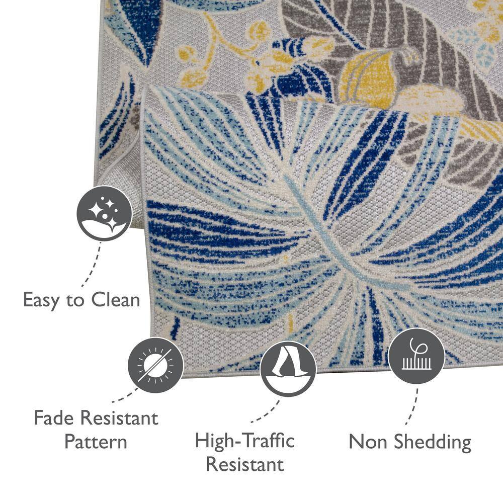 Blue Floral 3' x 5' Reversible Synthetic Area Rug