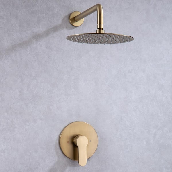 Staykiwi 1-Spray Patterns with 2.5 GPM 10 in. Wall Mount Rain Fixed Shower Head in Brushed Golden