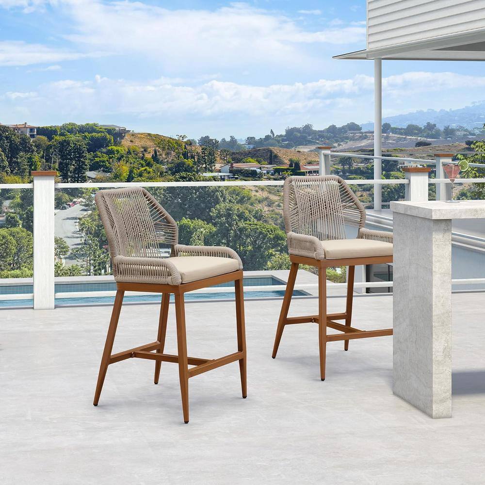 PURPLE LEAF Modern Aluminum Twill Wicker Woven Bar Height Outdoor Bar ...
