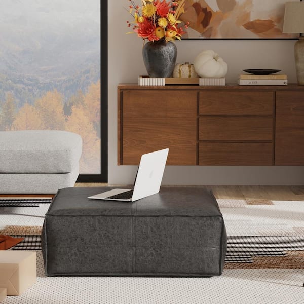 Faux leather deals pouf square