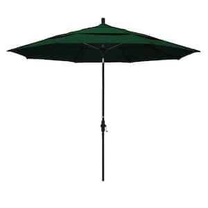 11 ft. Bronze Aluminum Pole Market Fiberglass Collar Tilt Crank Lift Outdoor Patio Umbrella in Forest Green Sunbrella