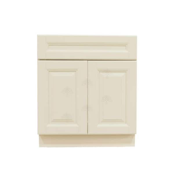 LIFEART CABINETRY Oxford Creamy White Plywood Raised Panel Stock Assembled Sink Base Kitchen Cabinet (27 in. W x 34.5 in. H x 24 in. D)