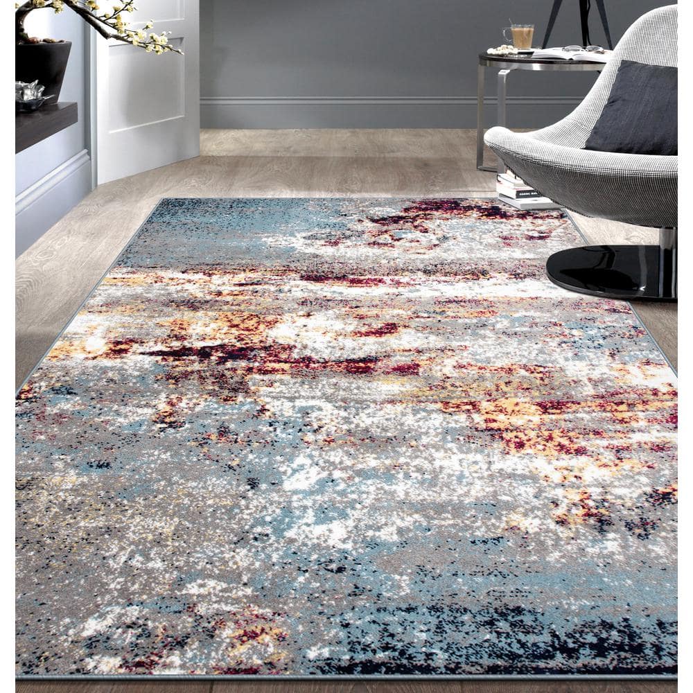 Distressed Abstract Watercolor Multi Rectangular Area Rug
